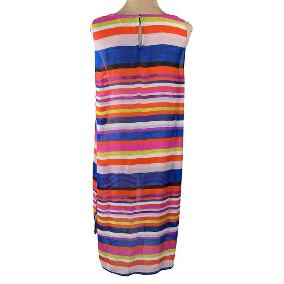 Vince Camuto Swim Cover-Up Tunic Sleeveless Bright L Large Stripe Colorful - Picture 3 of 7